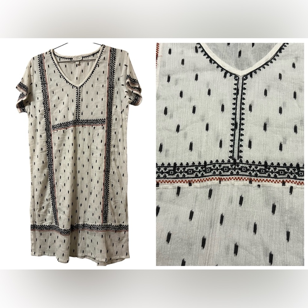 GARNET HILL Dress Sz 8 Organic Cotton Crinkle Gauze Embroidered ** Missing Slip